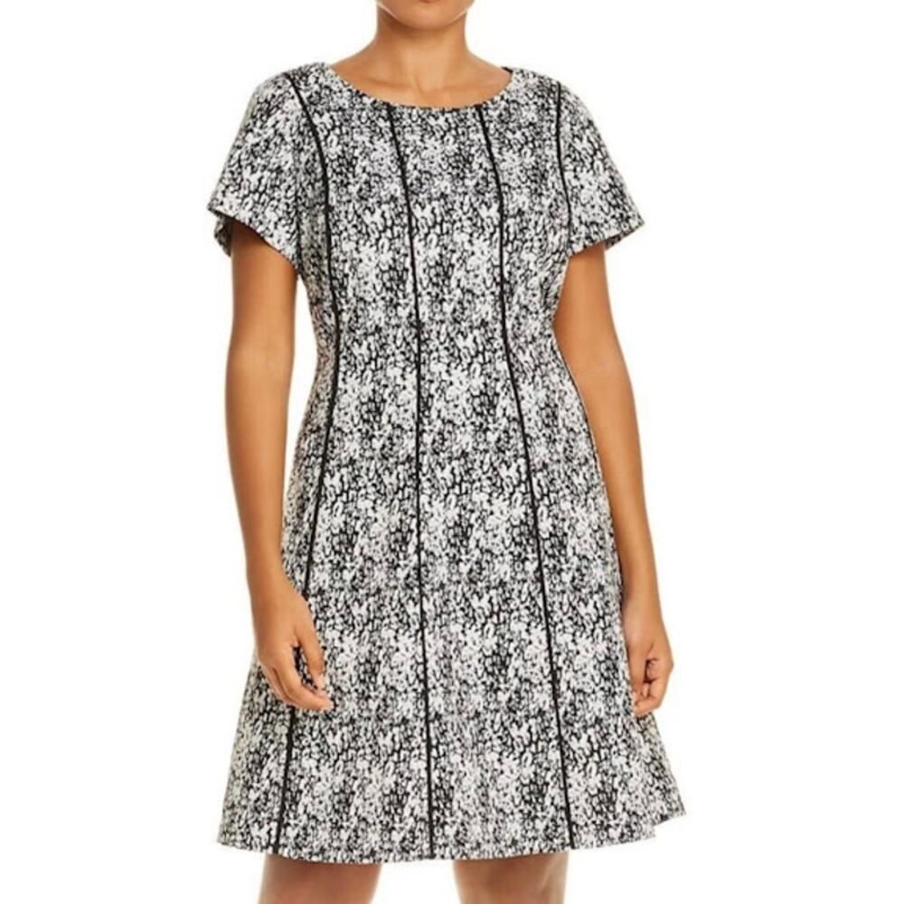 NWT Adrianna Papell Watercolor Spots Fit and Flare Black White Gray Dress 20W